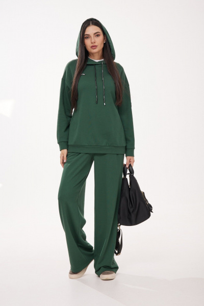 Двойка из трикотажа: брюки-палаццо и удлиненное худи Твой имидж 1986 бутылочная_зелень - фото 1