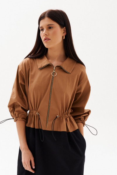 Платье демисезонное длиной за колено с кулисой у линии талии Morozov Amavie 1.2037_A1_Sintia бежевый_с_черным - фото 1