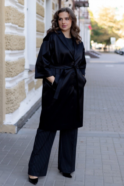 Демисезонный плащ прямого силуэта с поясом и пиджачным воротником Andina city 7010-24 черный - фото 1