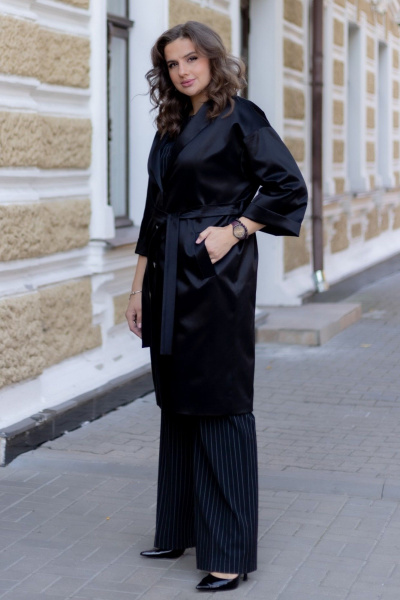 Демисезонный плащ прямого силуэта с поясом и пиджачным воротником Andina city 7010-24 черный - фото 4