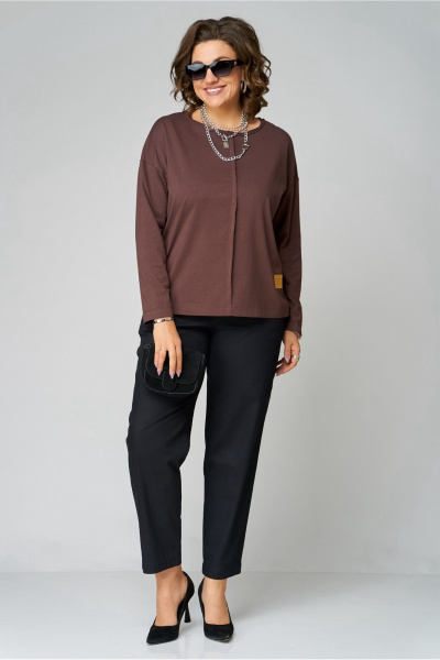 Демисезонный коричневый джемпер с необработанной горловиной Bliss 8069 коричневый - фото 6