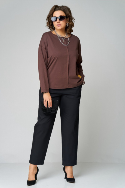 Демисезонный коричневый джемпер с необработанной горловиной Bliss 8069 коричневый - фото 5