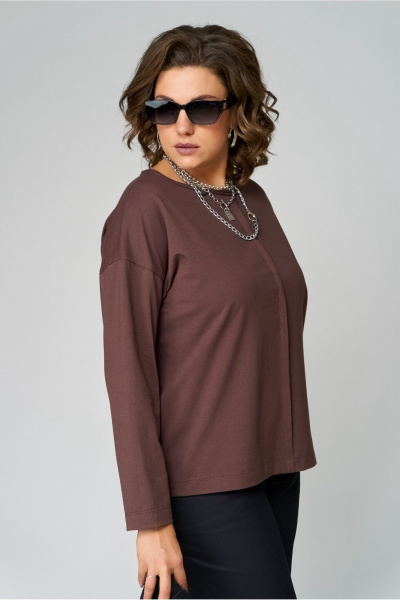 Демисезонный коричневый джемпер с необработанной горловиной Bliss 8069 коричневый - фото 3