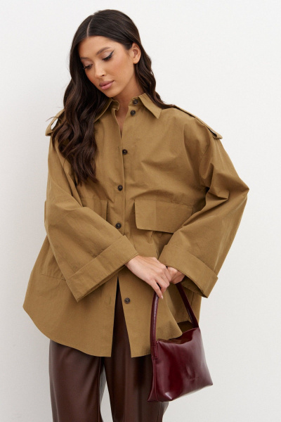 Рубашка из хлопка хаки с накладными карманами ANNETE A992 - фото 1