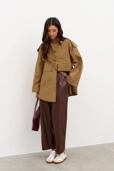 Рубашка из хлопка хаки с накладными карманами ANNETE A992 - фото 2