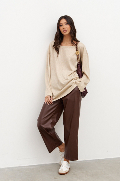 Бежевый трикотажный джемпер с овальным вырезом ANNETE A998/1 - фото 10