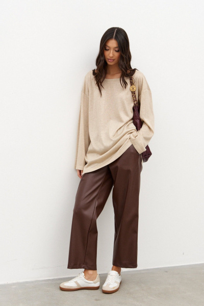 Бежевый трикотажный джемпер с овальным вырезом ANNETE A998/1 - фото 9