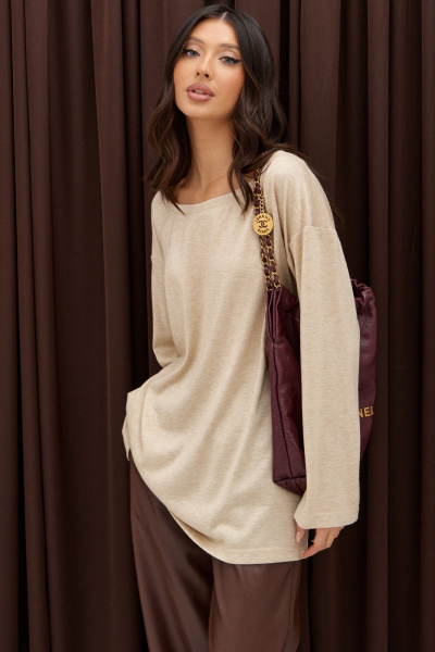 Бежевый трикотажный джемпер с овальным вырезом ANNETE A998/1 - фото 8