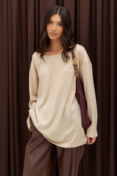 Бежевый трикотажный джемпер с овальным вырезом ANNETE A998/1 - фото 7