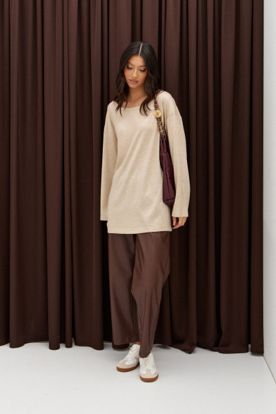 Бежевый трикотажный джемпер с овальным вырезом ANNETE A998/1 - фото 6