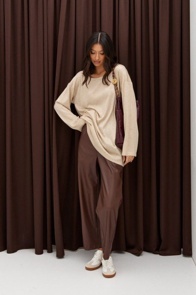 Бежевый трикотажный джемпер с овальным вырезом ANNETE A998/1 - фото 5