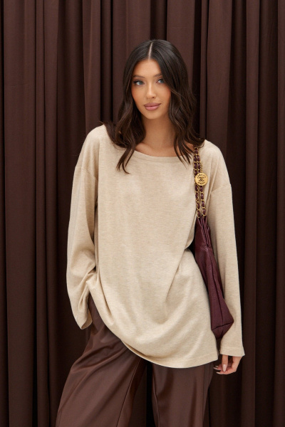 Бежевый трикотажный джемпер с овальным вырезом ANNETE A998/1 - фото 1