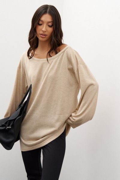 Бежевый трикотажный джемпер с овальным вырезом ANNETE A998/1 - фото 3