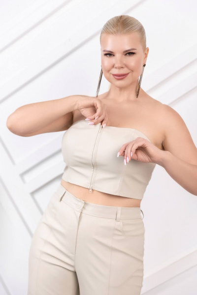 Бежевый кожаный топ с застежкой на тесьму ASV 2750 бежевый - фото 2