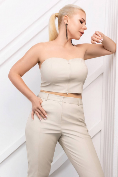 Бежевый кожаный топ с застежкой на тесьму ASV 2750 бежевый - фото 4