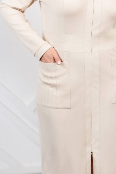 Платье комбинированное из трикотажа и эко-кожи с карманами ASV 2751 бежевый - фото 5