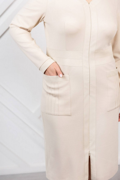 Платье комбинированное из трикотажа и эко-кожи с карманами ASV 2751 бежевый - фото 3