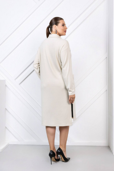 Прямое платье из трикотажа с воротником и декоративной пластиной ASV 2752 бежево-черный - фото 2