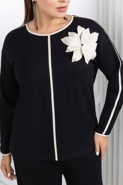 Джемпер прямого кроя из трикотажа с эко кожными вставками ASV 2753 черно-бежевый - фото 3