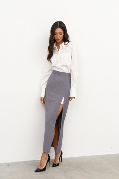 Юбка миди классическая из косюмной ткани серый длины 96 см ANNETE A1324 - фото 2