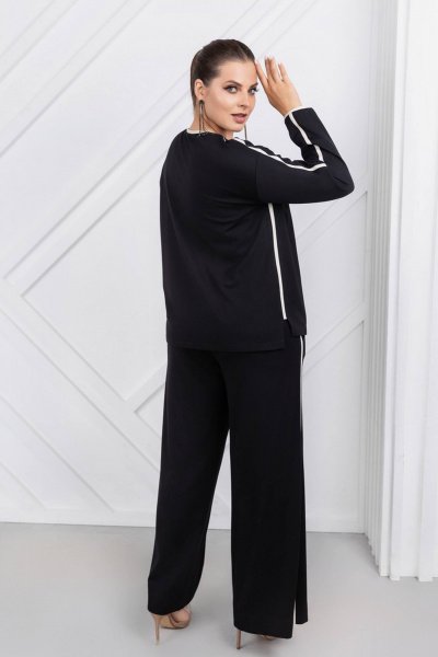 Брюки из трикотажа с эко кожей и карманами на шлёвках ASV 2754 черно-бежевый - фото 4
