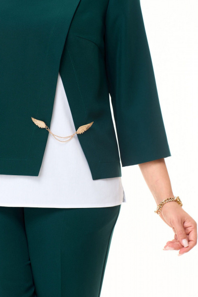 Комплект из блузона, брюк и топа с оригинальной отделкой VI ORO VR-1148 изумрудный - фото 6