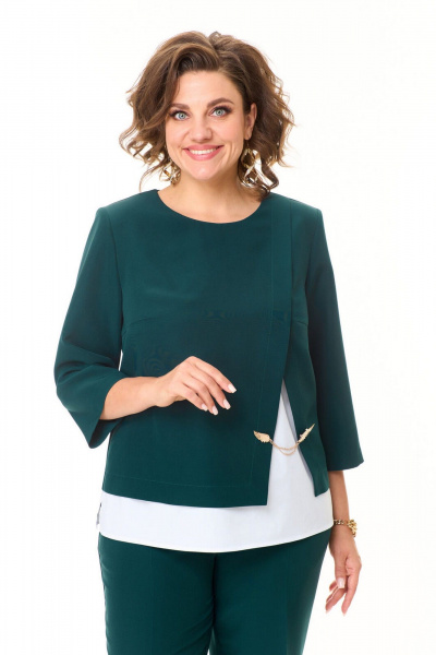 Комплект из блузона, брюк и топа с оригинальной отделкой VI ORO VR-1148 изумрудный - фото 5