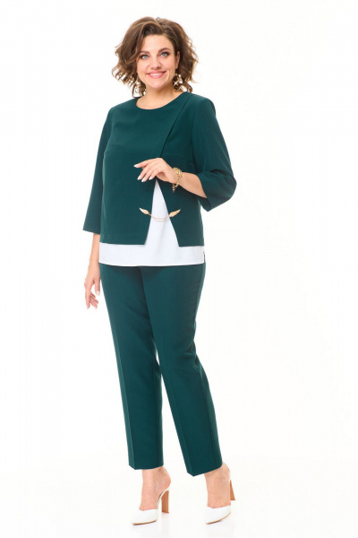 Комплект из блузона, брюк и топа с оригинальной отделкой VI ORO VR-1148 изумрудный - фото 2