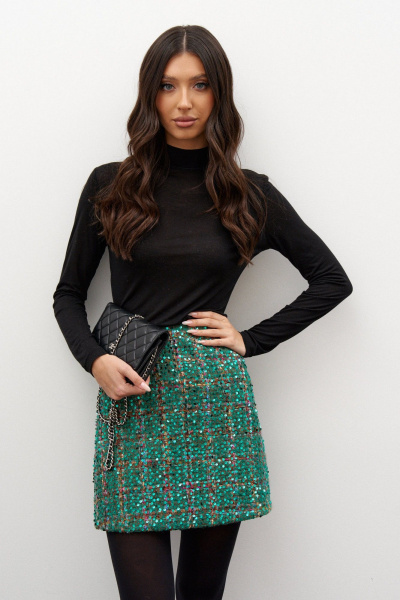 Юбка мини из твида с пайетками и классическим силуэтом ANNETE A1338 - фото 1