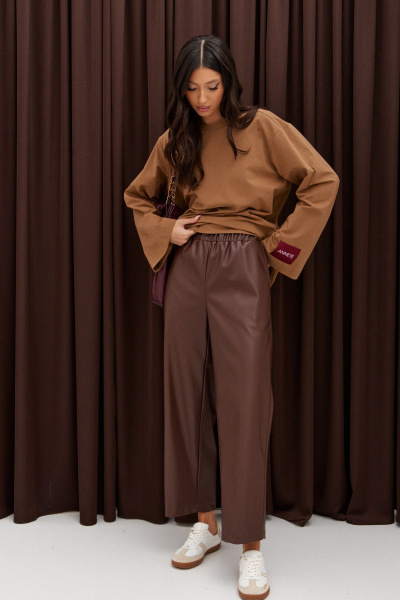 Брюки прямого кроя из эко-кожи укороченные ANNETE A1339 - фото 2