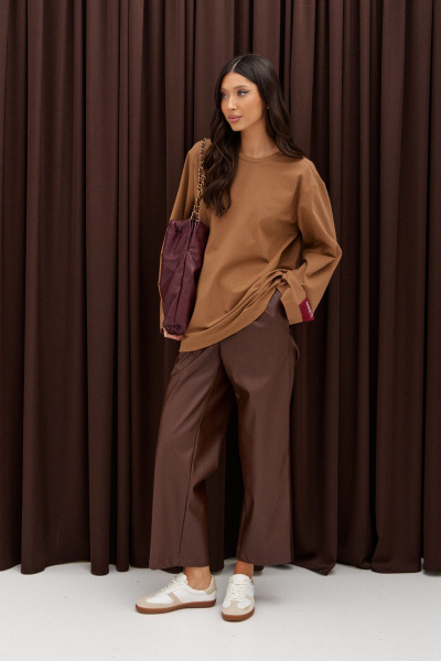 Брюки прямого кроя из эко-кожи укороченные ANNETE A1339 - фото 1