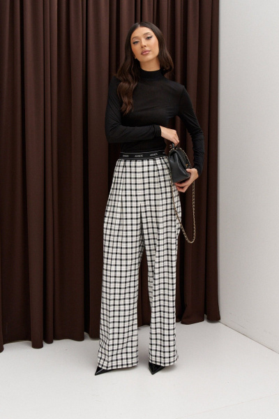Брюки из хлопка в клетку с стрелками и карманами ANNETE A1340 - фото 1