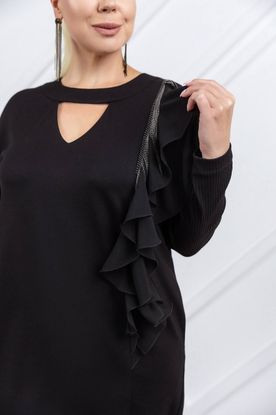 Платье зауженного силуэта с воланами из шифона ASV 2758 черный - фото 3