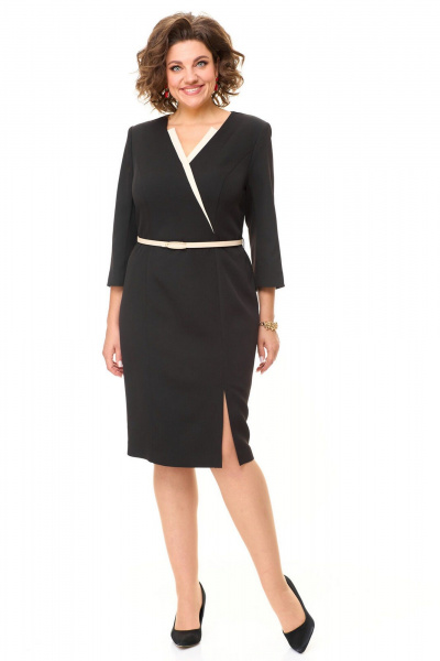 Платье полуприлегающего силуэта с разрезами и V-образной горловиной VI ORO VR-1149 черный - фото 2