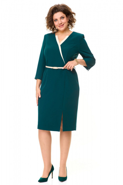 Платье полуприлегающего силуэта с полурельефами и поясом VI ORO VR-1149 изумрудный - фото 5