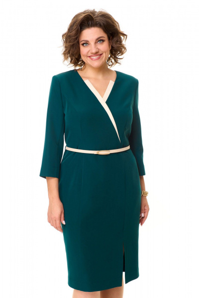 Платье полуприлегающего силуэта с полурельефами и поясом VI ORO VR-1149 изумрудный - фото 6