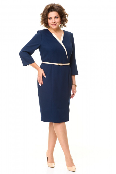 Платье с кокетками и кулисой на линию талии из текстиля VI ORO VR-1149 королевский_синий - фото 4