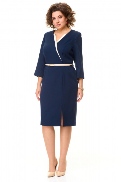 Платье с кокетками и кулисой на линию талии из текстиля VI ORO VR-1149 королевский_синий - фото 3