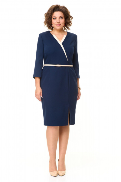 Платье с кокетками и кулисой на линию талии из текстиля VI ORO VR-1149 королевский_синий - фото 5