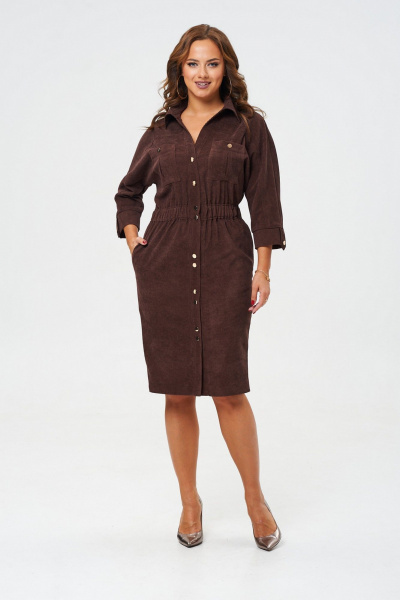 Платье зауженное из вельвета с рукавом летучая мышь VI ORO VR-1153 горький_шоколад - фото 4