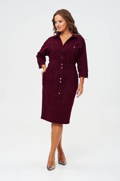 Платье зауженного силуэта из вельвета с рукавом летучая мышь VI ORO VR-1153 марсала - фото 1