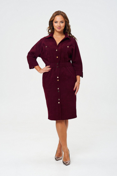 Платье зауженного силуэта из вельвета с рукавом летучая мышь VI ORO VR-1153 марсала - фото 5