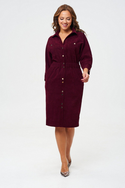 Платье зауженного силуэта из вельвета с рукавом летучая мышь VI ORO VR-1153 марсала - фото 4