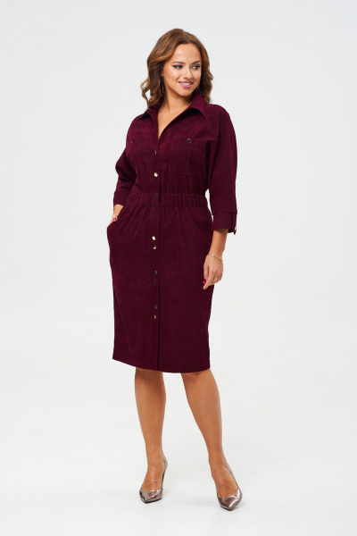 Платье зауженного силуэта из вельвета с рукавом летучая мышь VI ORO VR-1153 марсала - фото 3