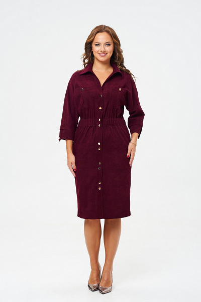 Платье зауженного силуэта из вельвета с рукавом летучая мышь VI ORO VR-1153 марсала - фото 2