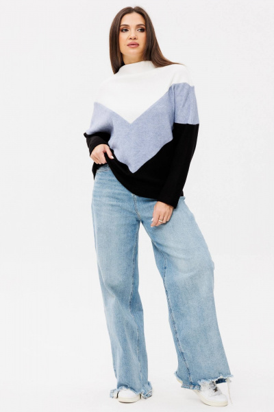 Джемпер свободного силуэта из трикотажа с подрезами из разнокрашенного трикотажа Ma Сherie 1124 голубой - фото 8