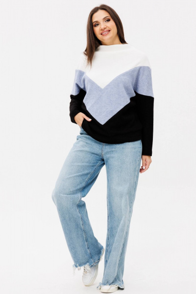 Джемпер свободного силуэта из трикотажа с подрезами из разнокрашенного трикотажа Ma Сherie 1124 голубой - фото 7