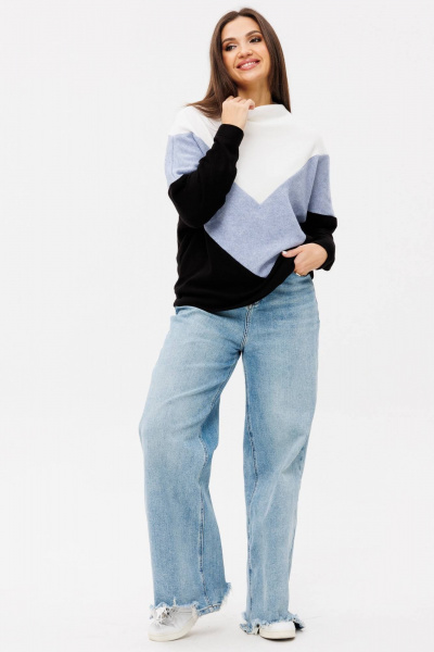 Джемпер свободного силуэта из трикотажа с подрезами из разнокрашенного трикотажа Ma Сherie 1124 голубой - фото 6