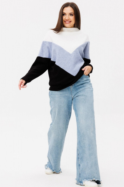 Джемпер свободного силуэта из трикотажа с подрезами из разнокрашенного трикотажа Ma Сherie 1124 голубой - фото 5