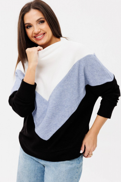 Джемпер свободного силуэта из трикотажа с подрезами из разнокрашенного трикотажа Ma Сherie 1124 голубой - фото 1